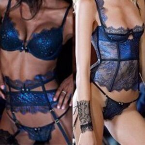 Victoria's Secret Fashion Show Metallic Chantilly Blue Lace Bra Set